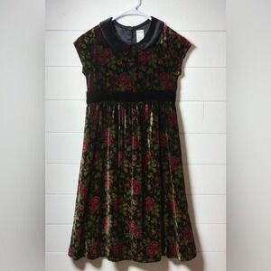 Gymboree Girls Velvet Floral Holiday Valentine Dress Peter Pan Collar Size 9